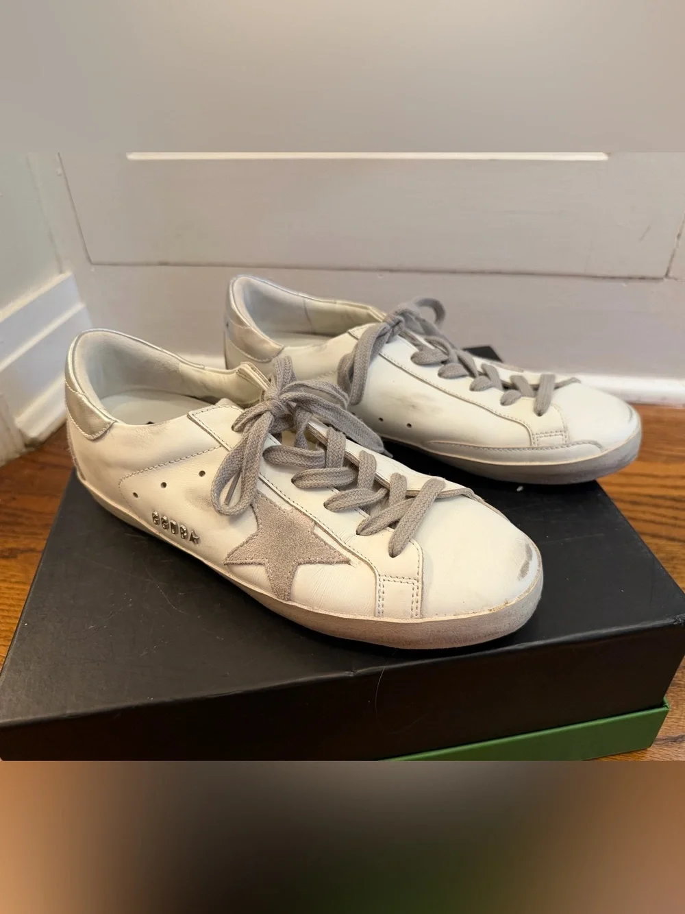Golden Goose White Leather Sneakers with Silver Heel Tab